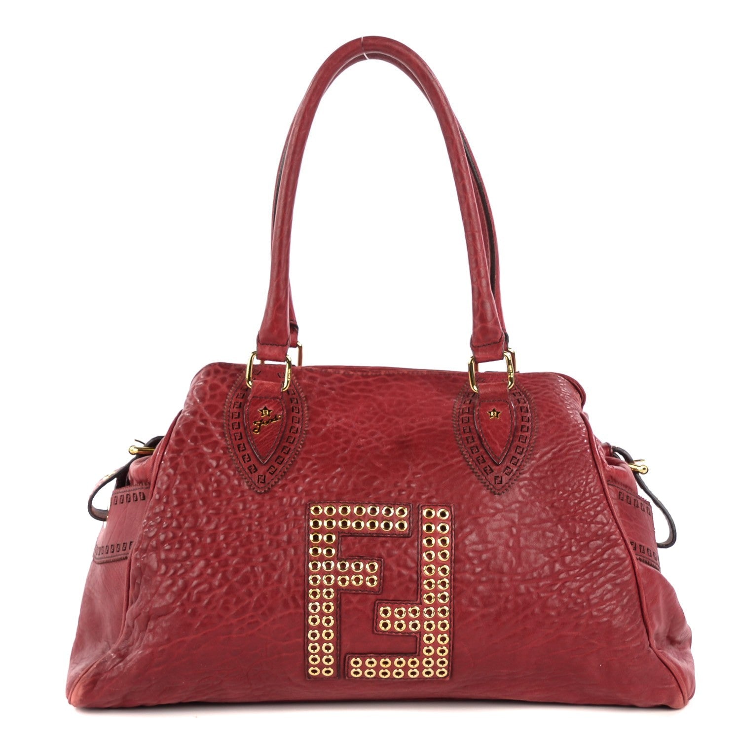 Fendi Distressed Lambskin Grommet Bag De Jour Rosso 1 of 9