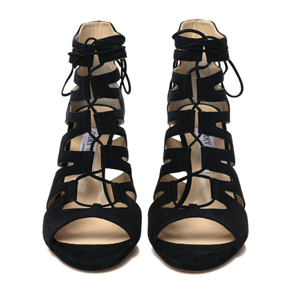 Jimmy Choo Suede Hitch 100 Lace Up Sandals 38.5 Black 2 of 7
