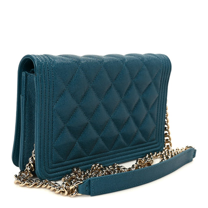 Chanel Caviar Quilted Boy Wallet On Chain WOC Blue 3 of 11