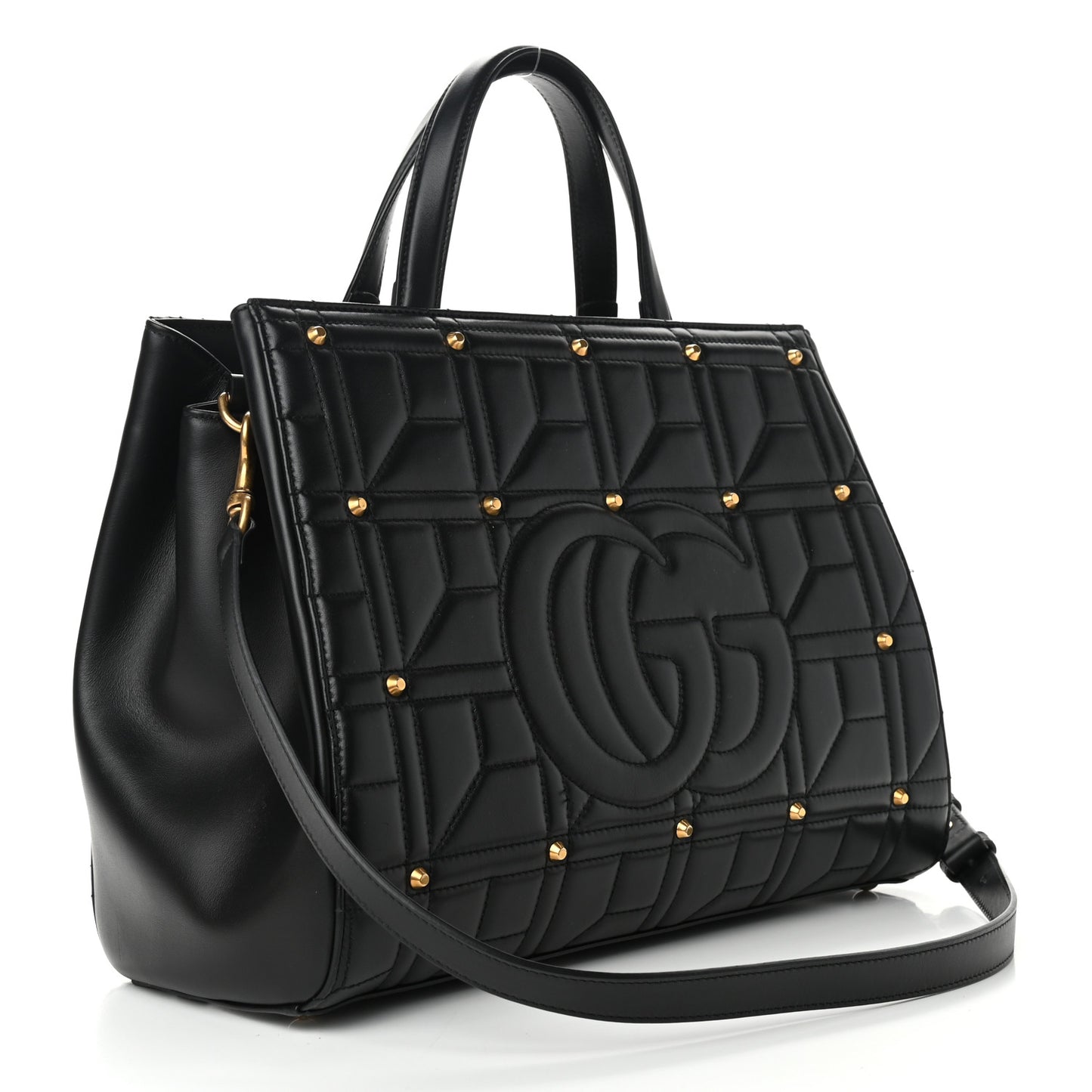 Calfskin Matelasse Studded Medium GG Marmont Tote Black