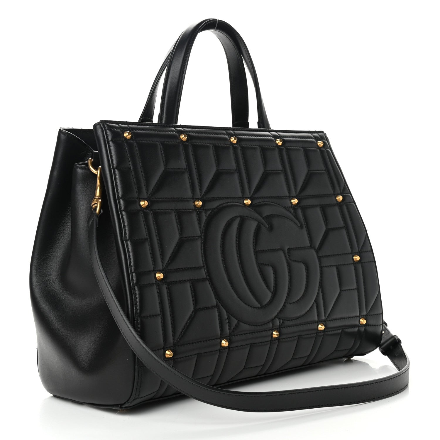 Gucci Calfskin Matelasse Studded Medium GG Marmont Tote Black 3 of 11