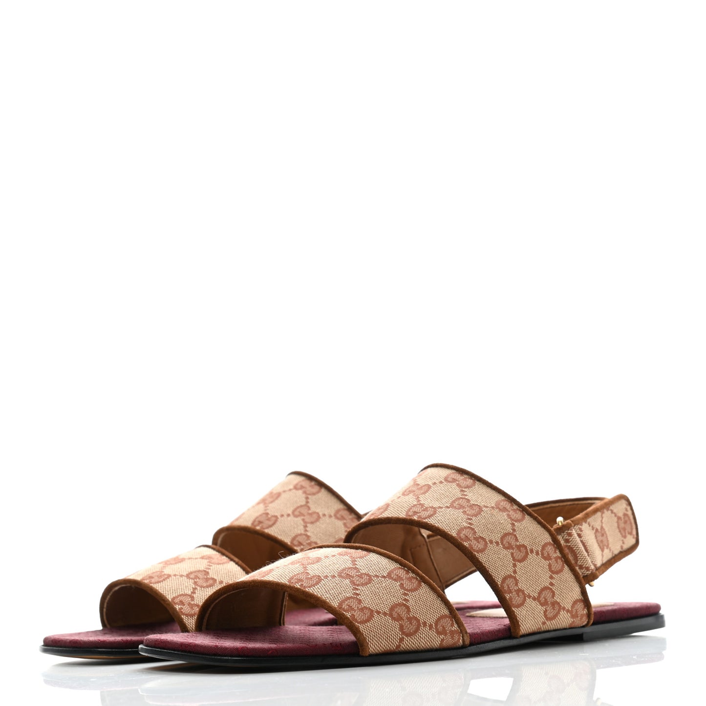 Canvas GG Monogram Mens Slingback Flat Sandals 8 Beige Ruggine Cuir