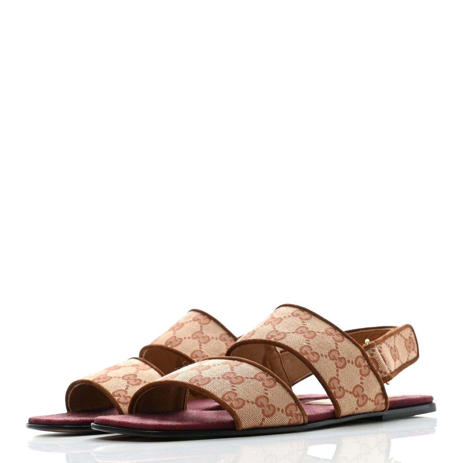 Gucci Canvas GG Monogram Mens Slingback Flat Sandals 8 Beige Ruggine Cuir 3 of 8