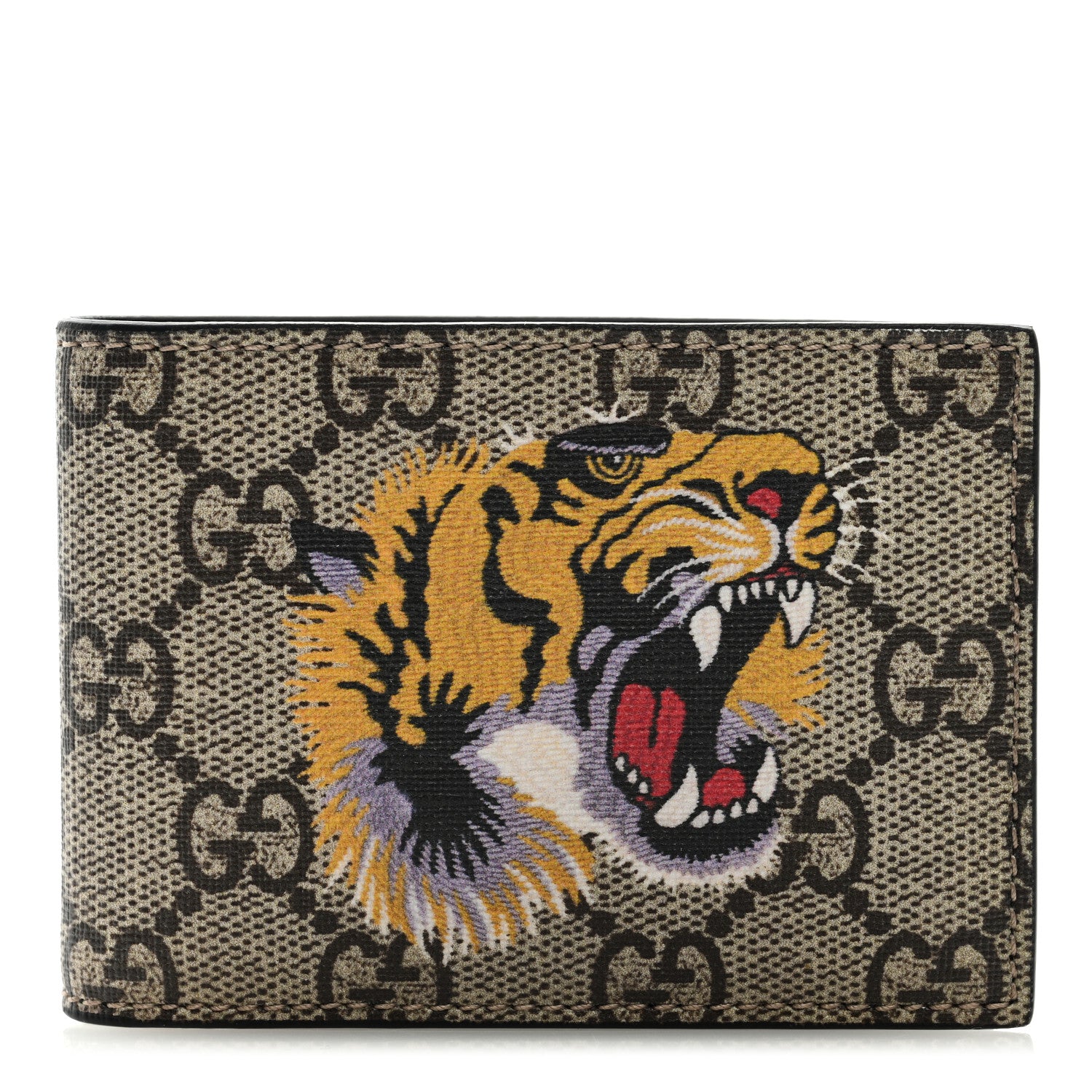 Gucci GG Supreme Monogram Tiger Bi-Fold Wallet Beige 1 of 6