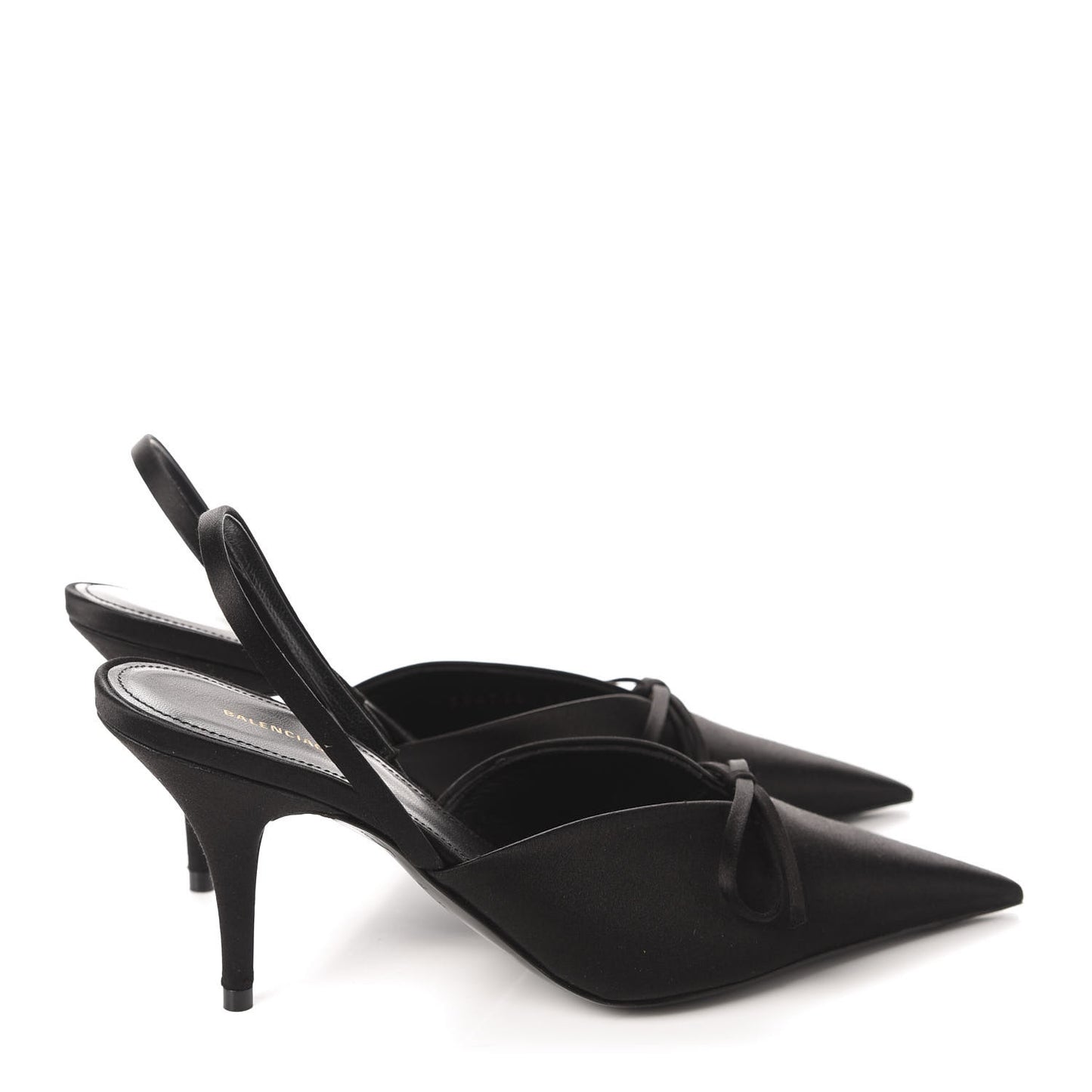 Satin Pointed Toe Knife Slingback Mules 35 Black