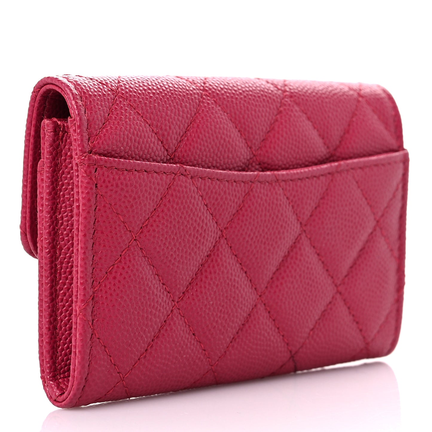 Caviar Quilted Flap Card Holder Wallet Dark Pink