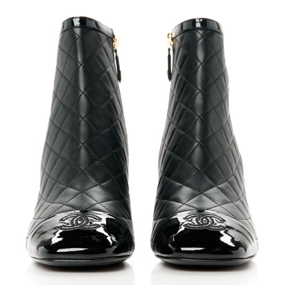 Chanel Lambskin Quilted Patent Cap Toe CC Booties 38 Black 2 of 10