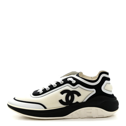 Chanel Lycra Womens CC Sneakers 39.5 White Black 1 of 9