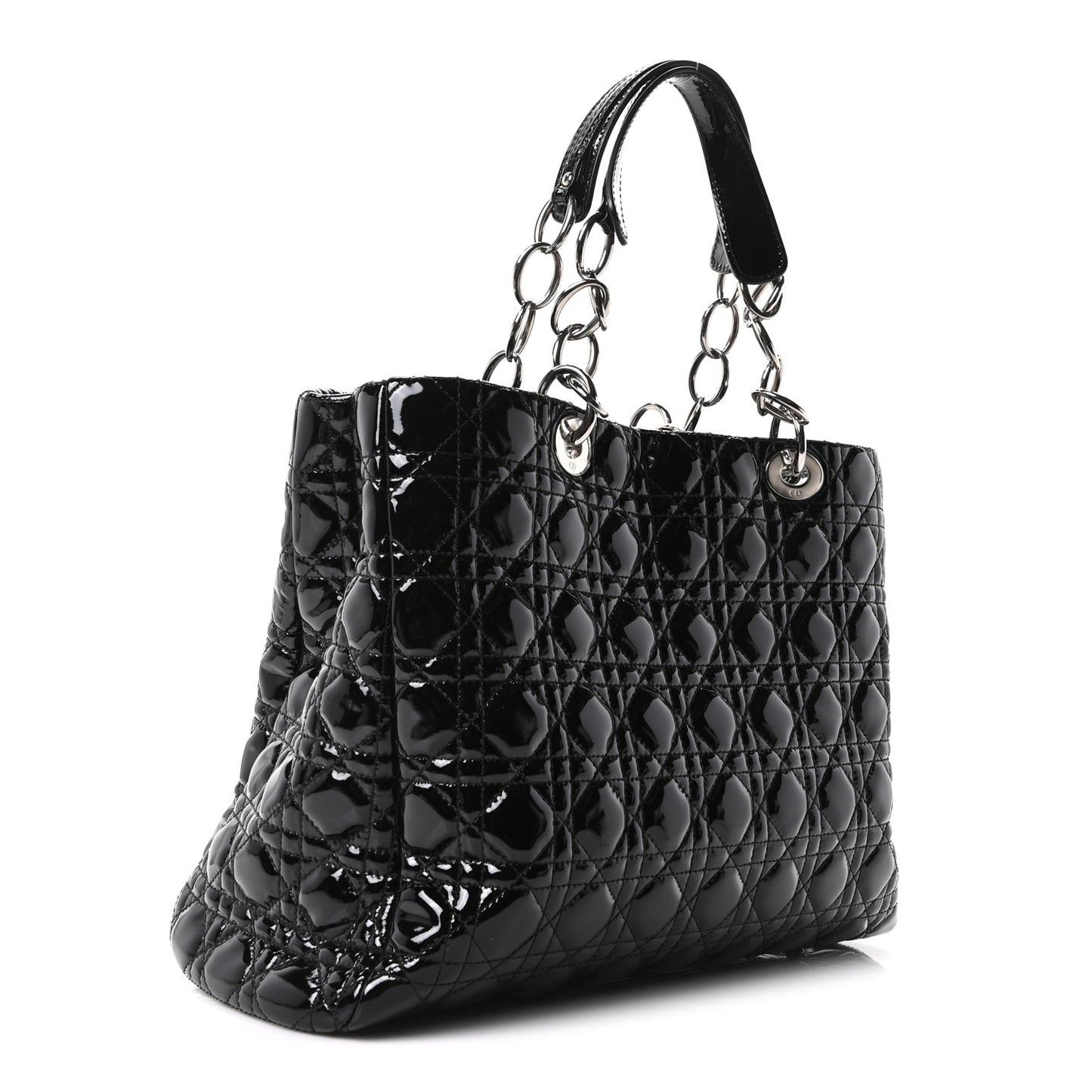 Patent Cannage Large Dior Soft Shopping Tote Black
