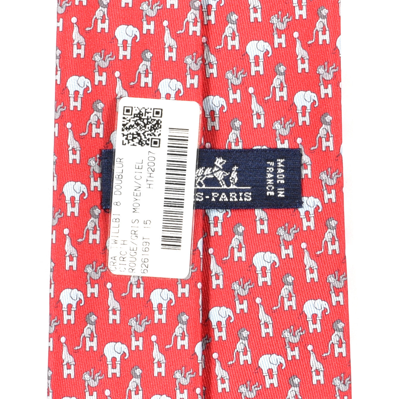 Silk Printed Mens Circ'H Twillbi Neck Tie Rouge Gris Moyen Ciel