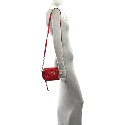 Gucci Calfskin Matelasse Mini GG Marmont Chain Shoulder Bag Hibiscus Red 2 of 10