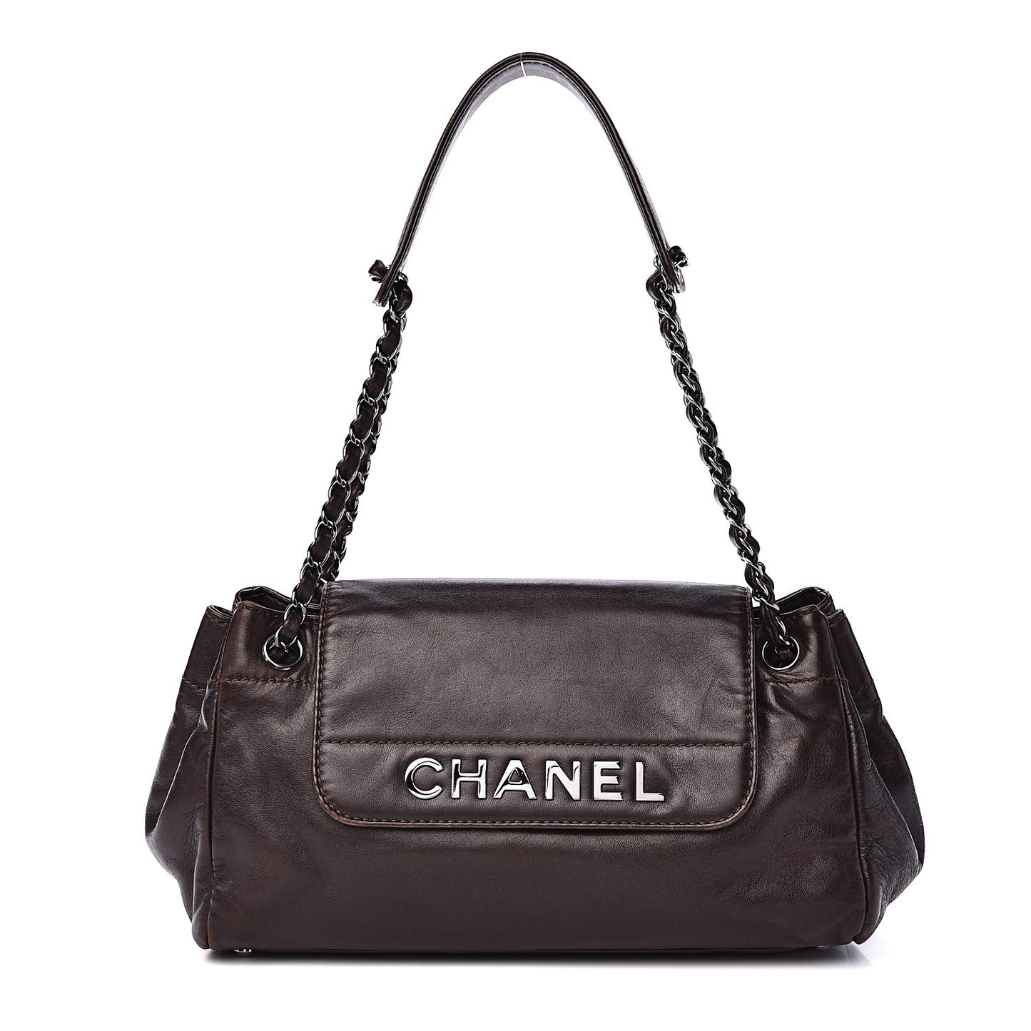 Lambskin Lax Accordion Flap Marron Fonce