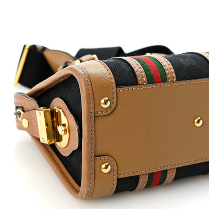 Gucci Monogram Textured Dollar Calfskin Web Mini Bauletto Duffle Top Handle Bag Black Koi Beige 9 of 13