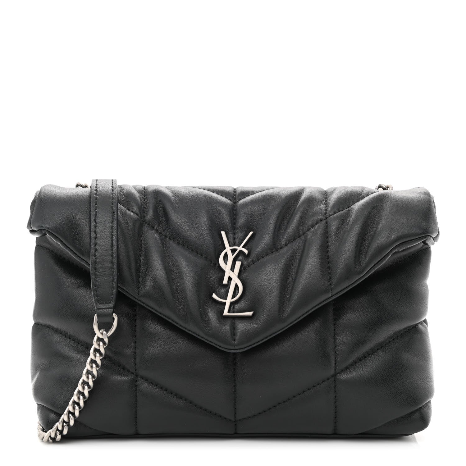 Saint Laurent Lambskin Quilted Toy Loulou Puffer Monogram Chain Satchel Storm 1 of 10