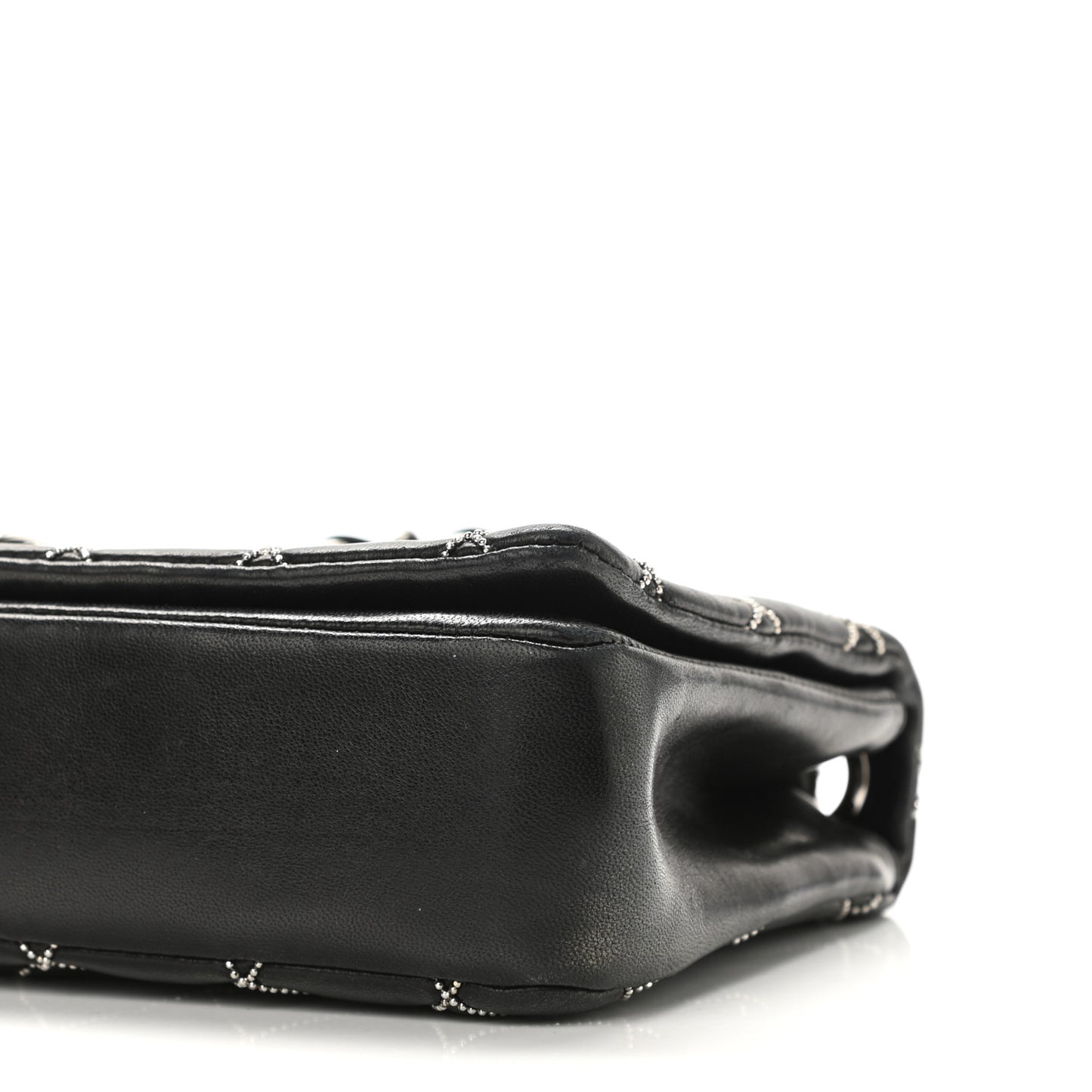 Lambskin Studded Medium Metal Beauty Flap Black