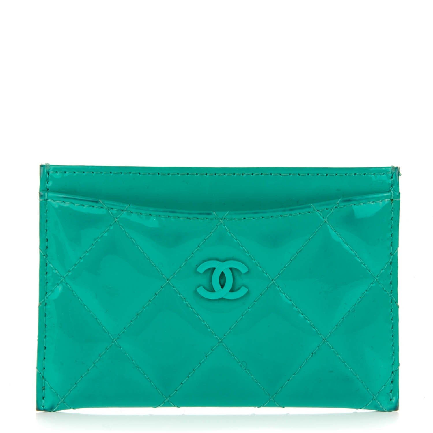 Chanel Patent Quilted Card Holder Green 1 of 11