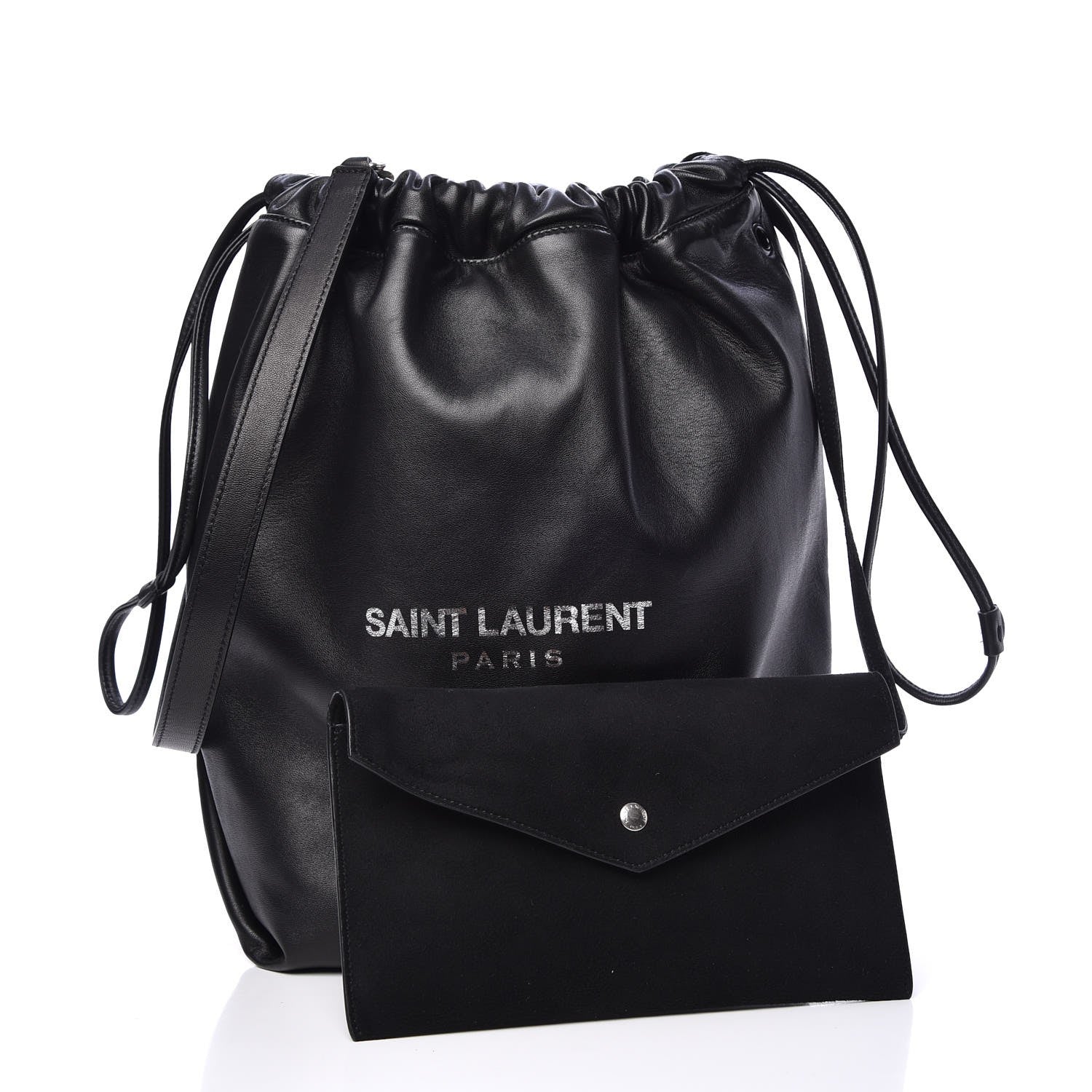 Saint Laurent Lambskin Teddy Drawstring Bag Black 3 of 9