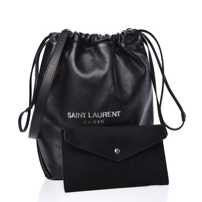 Saint Laurent Lambskin Teddy Drawstring Bag Black 3 of 9