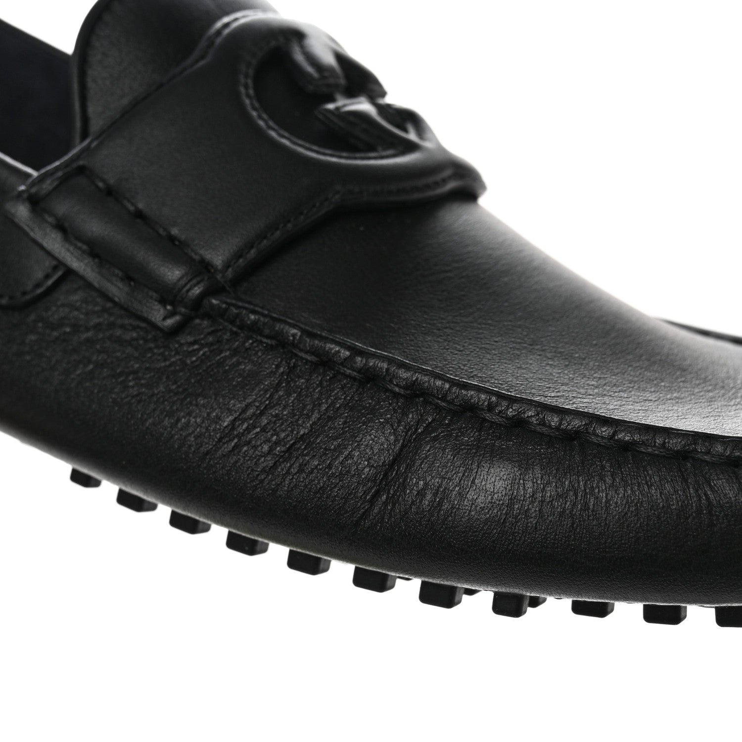Gucci Soft Clove Calfskin Mens Interlocking G Driver Loafers 11 Black 9 of 10
