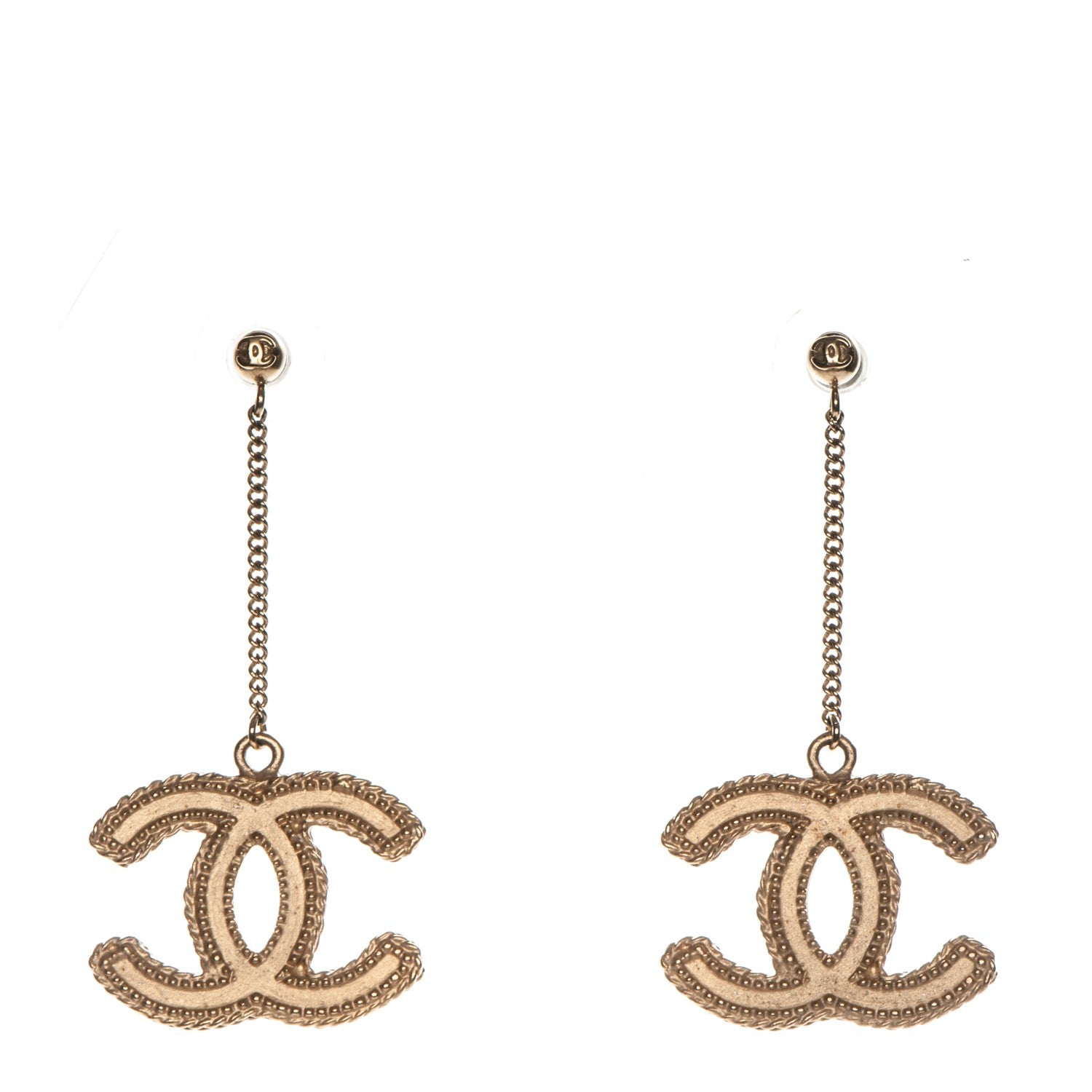 Chanel CC Drop Earrings Matte Gold 1 of 5