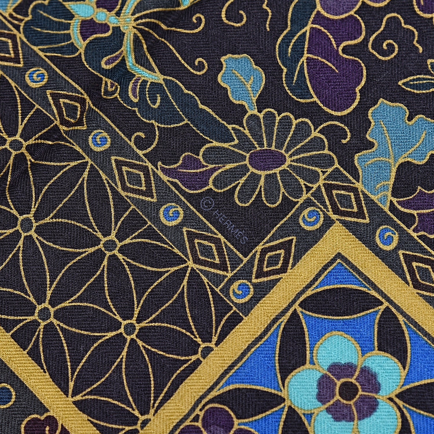 Hermes Cashmere Silk Collections Imperiales Shawl 140 Bleu Lie De Vin Mordore 4 of 4