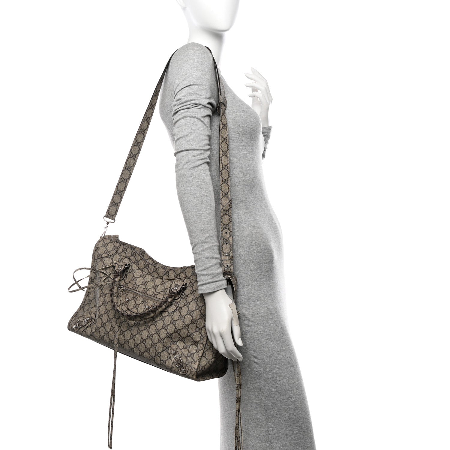 Balenciaga X GUCCI GG Supreme Monogram Neo Classic Silver Hardware City Beige Ebony 2 of 11