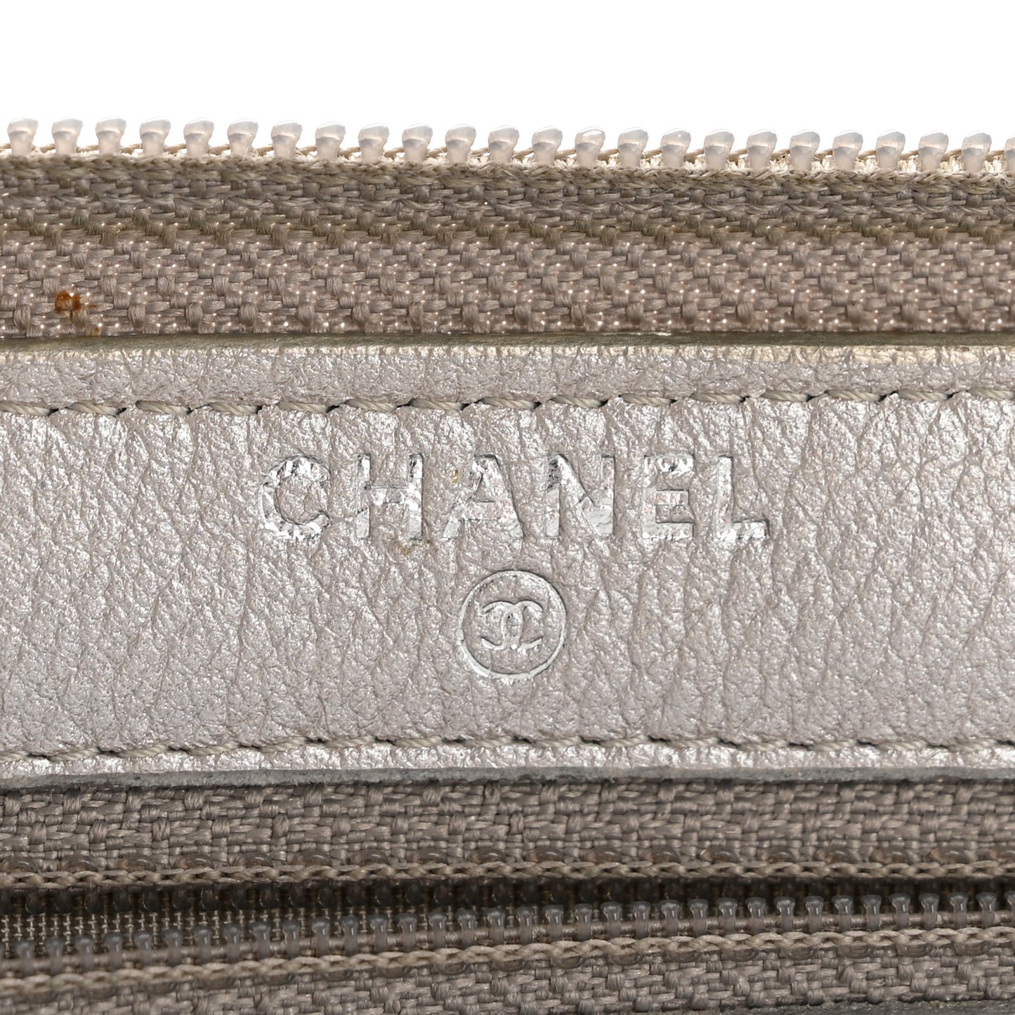Metallic Goatskin Camellia Embossed Zip Around Wallet Silver