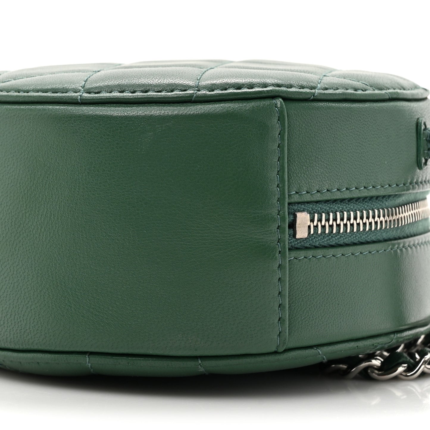 Lambskin Quilted Round Clutch With Chain Green