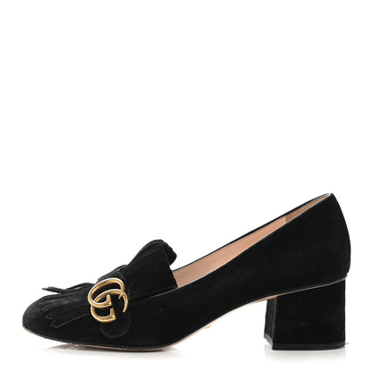 Gucci Kid Scamosciato GG Marmont Fringe 50mm Loafer Pumps 40 Black 1 of 14
