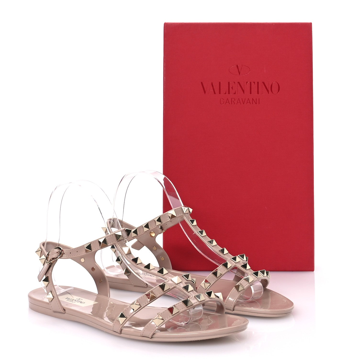 Valentino Garavani PVC Jelly Rockstud Caged Sandals 38 Poudre 8 of 8