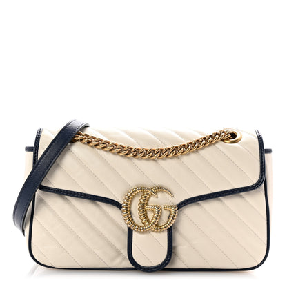 Gucci Vintage Effect Calfskin Matelasse Diagonal Small Torchon GG Marmont Shoulder Bag Mystic White Blue Agata 1 of 10