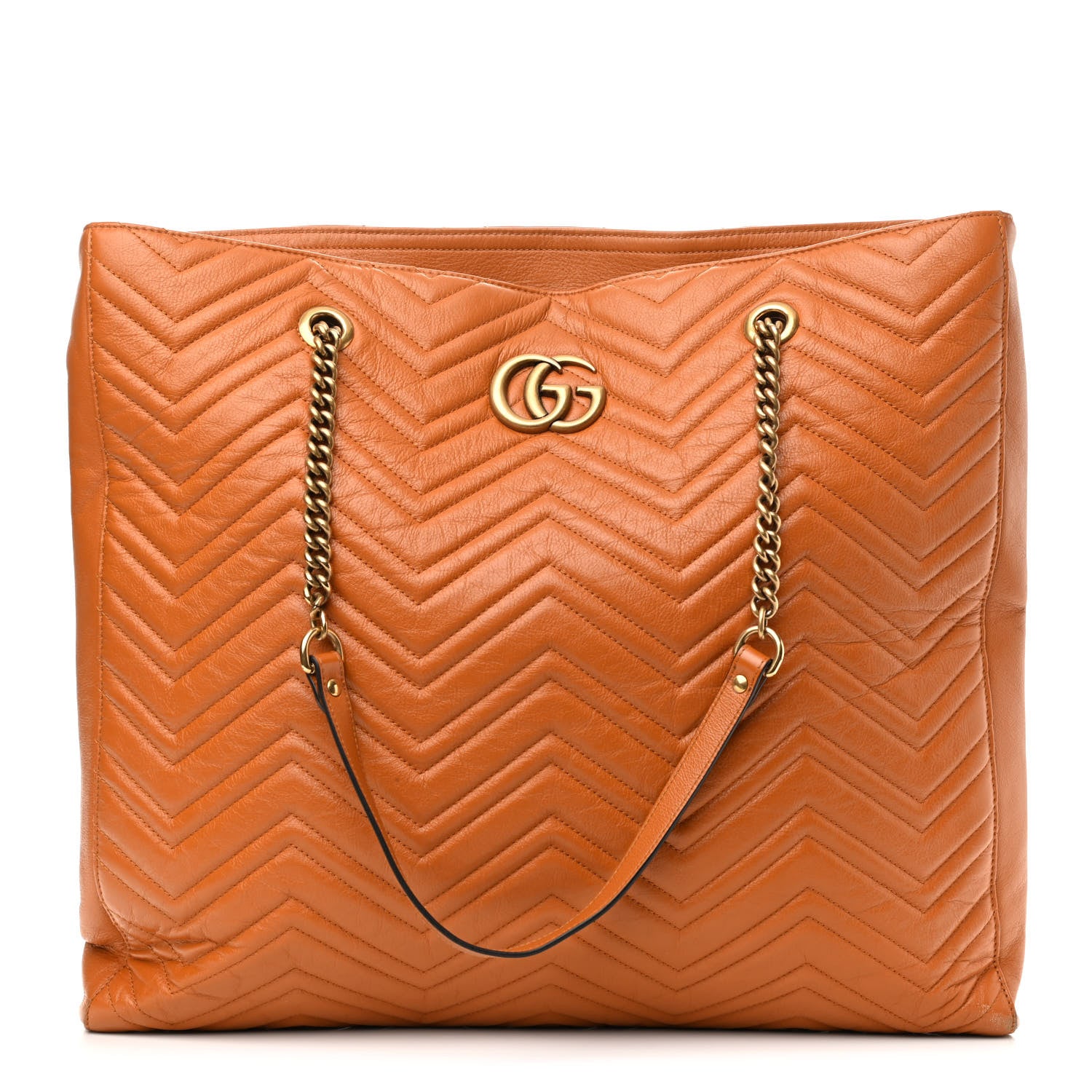 Gucci Azalea Calfskin Matelasse Large GG Marmont Slim Tote Cognac 1 of 10
