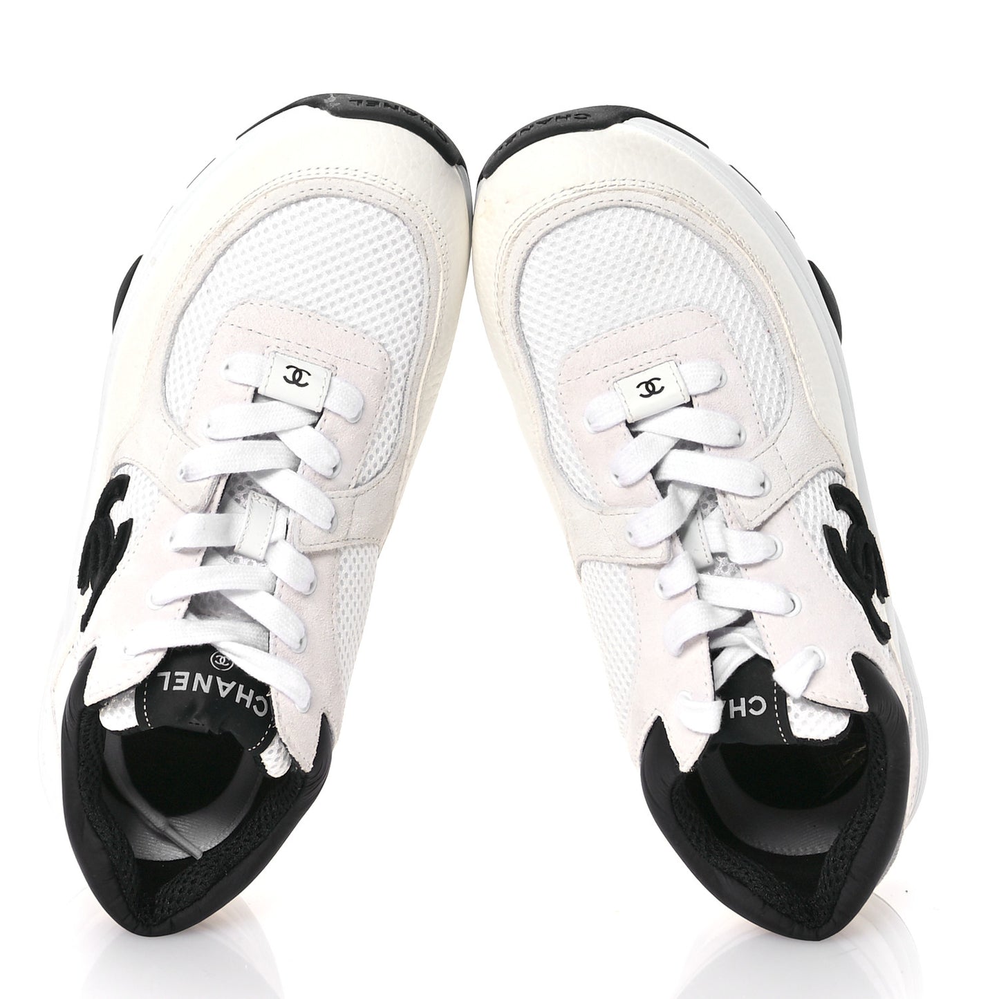 Mesh Suede Calfskin Grained Calfskin Womens CC Sneakers 39 White Black