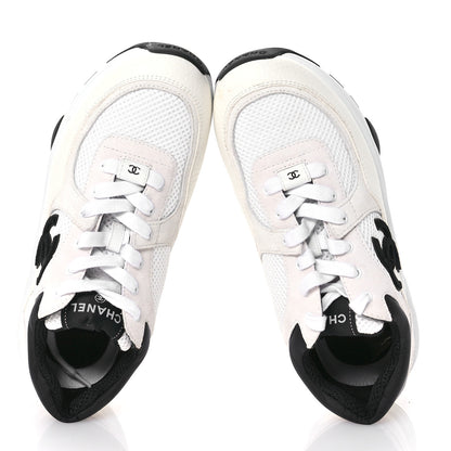 Chanel Mesh Suede Calfskin Grained Calfskin Womens CC Sneakers 39 White Black 2 of 7