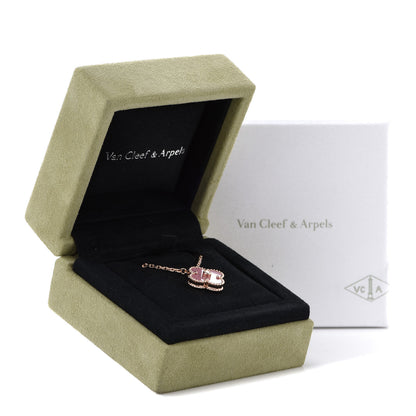 Van Cleef & Arpels 18K Rose Gold Diamond Rhodonite Vintage Alhambra Pendant Necklace 8 of 8