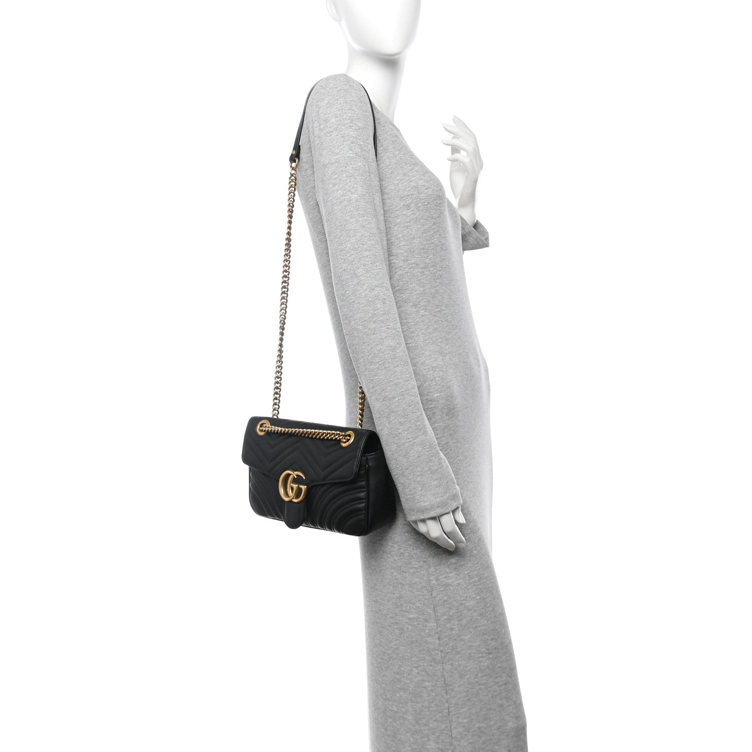 Gucci Calfskin Matelasse Small GG Marmont Shoulder Bag Black 2 of 10