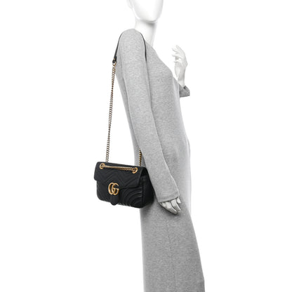 Gucci Calfskin Matelasse Small GG Marmont Shoulder Bag Black 2 of 10