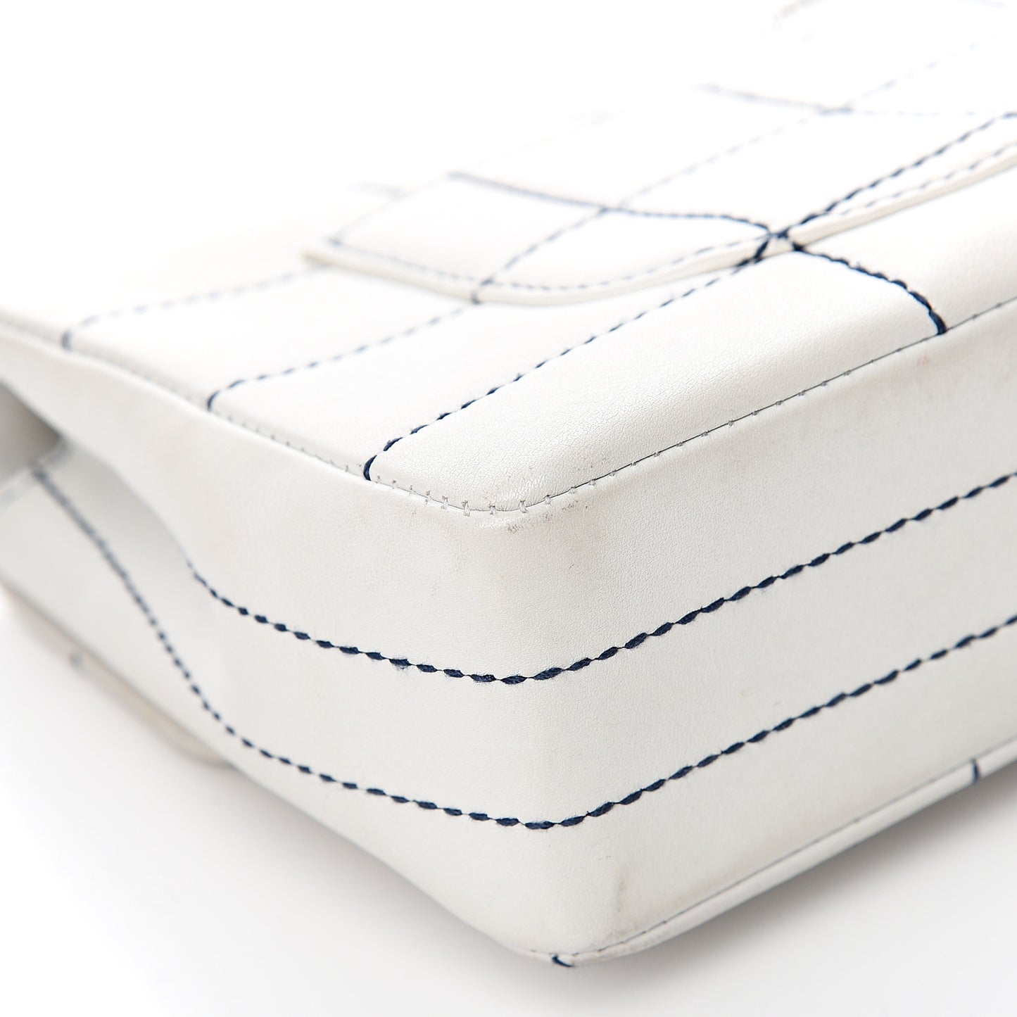 Lambskin Stitched Medium Chocolate Bar Flap White