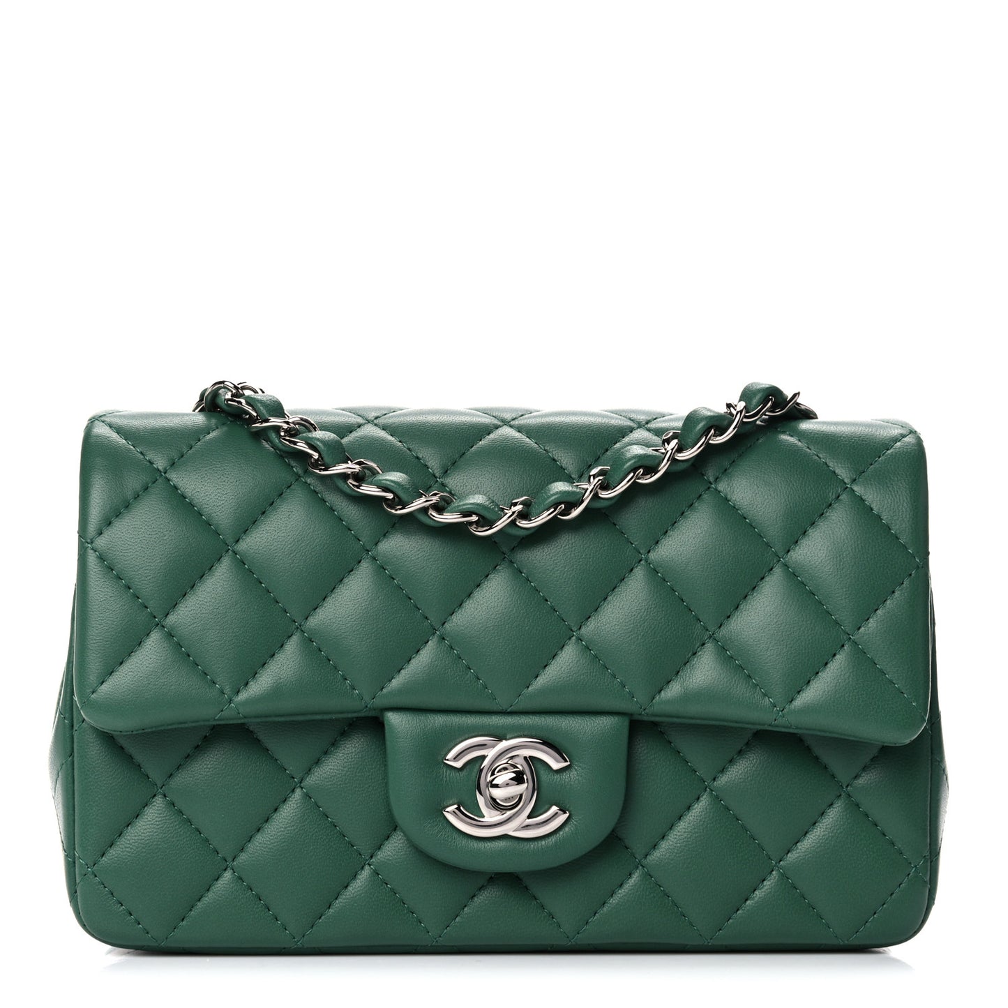 Lambskin Quilted Mini Rectangular Flap Green