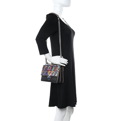 Fendi Vitello Liberty Fun Fair Embossed Scalloped Small Kan I Shoulder Bag Black Multicolor 2 of 10