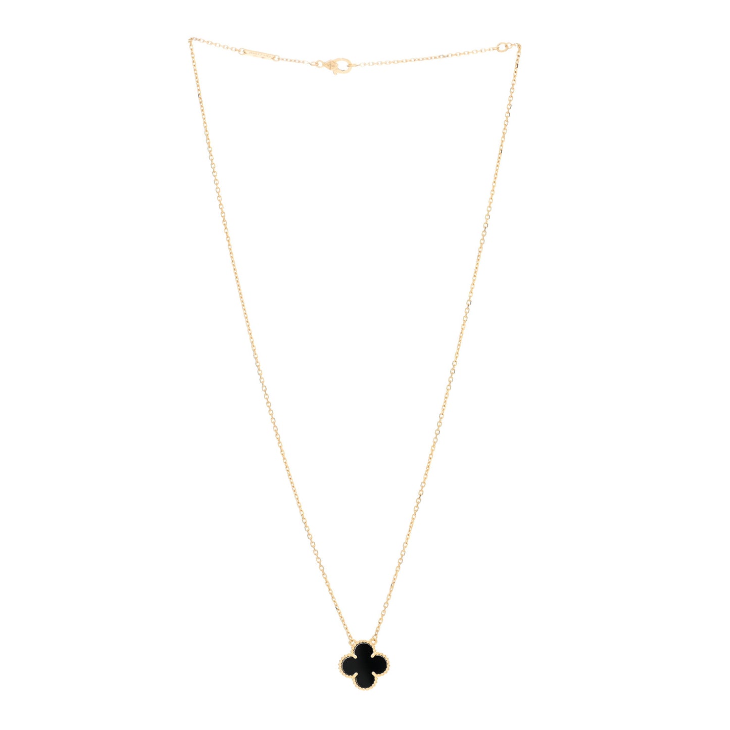 18K Yellow Gold Black Onyx Vintage Alhambra Pendant Necklace