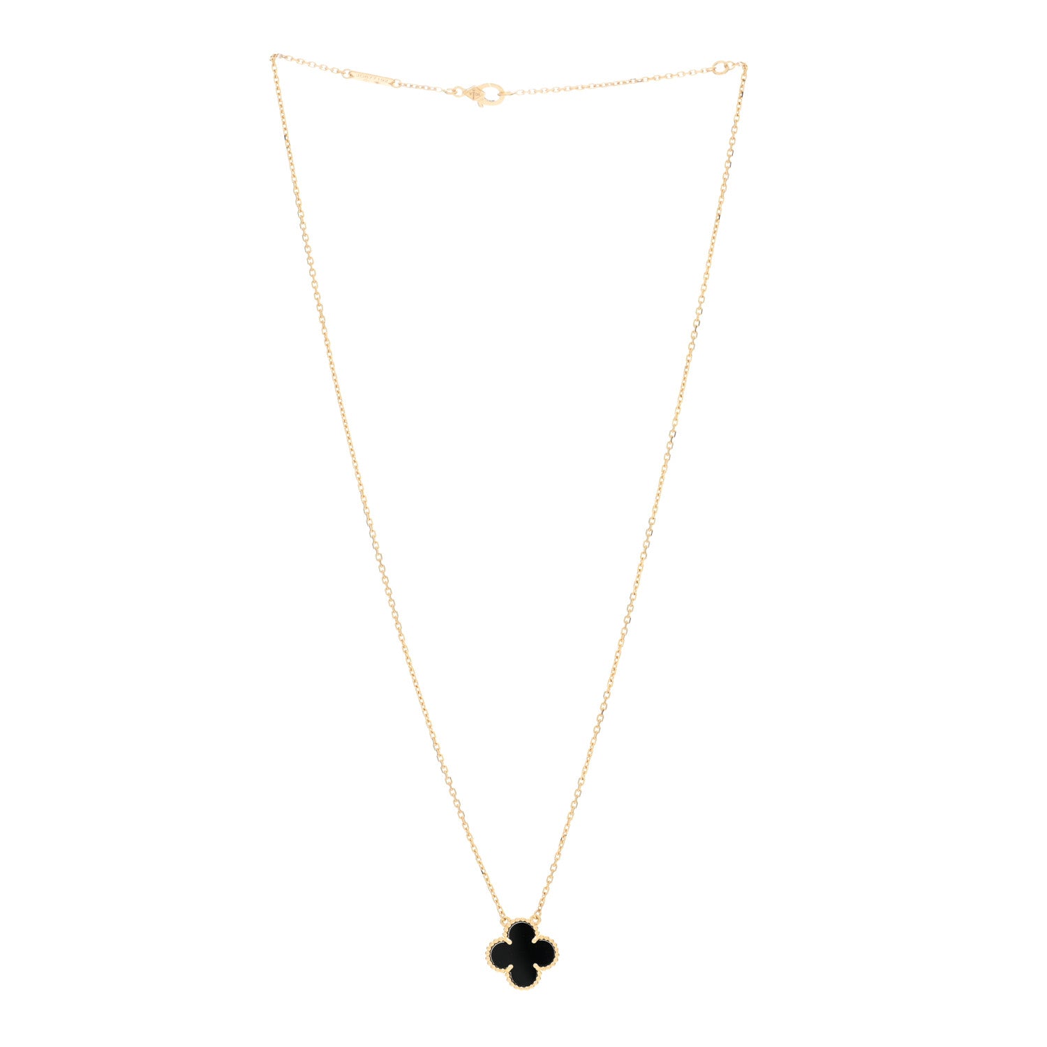 Van Cleef & Arpels 18K Yellow Gold Black Onyx Vintage Alhambra Pendant Necklace 3 of 5