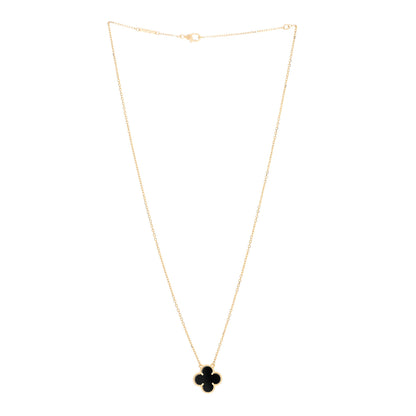 Van Cleef & Arpels 18K Yellow Gold Black Onyx Vintage Alhambra Pendant Necklace 3 of 5