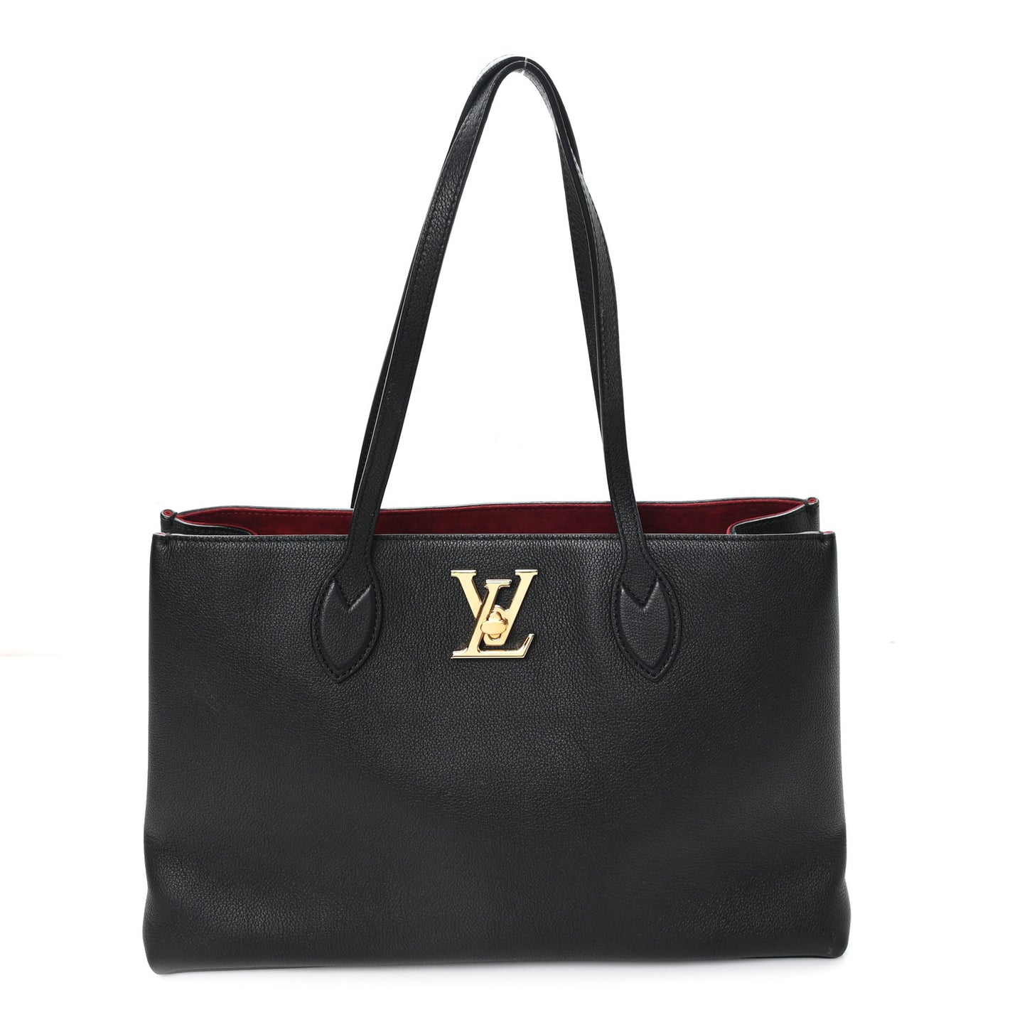 Grained Calfskin Lockme Shopper Black