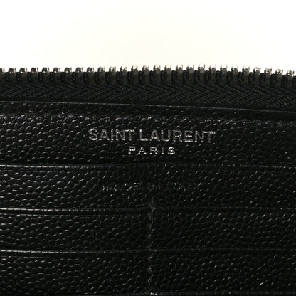 Saint Laurent Grain De Poudre Matelasse Chevron Monogram Zip Around Wallet Black 7 of 9