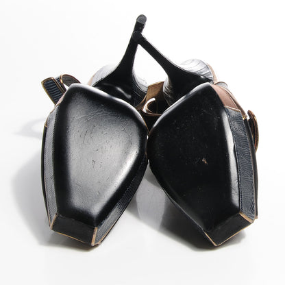 Louis Vuitton Lizard Suede Satin Sugar Platform Slingbacks 39 Black Brown 5 of 7