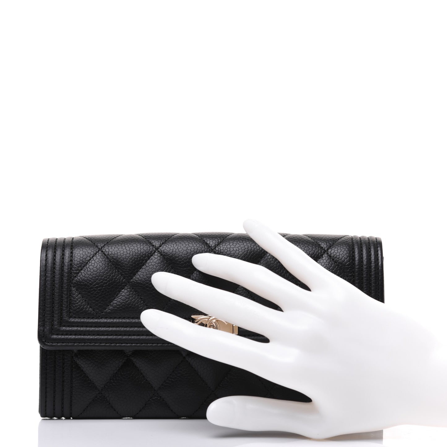 Caviar Quilted Long Boy Flap Wallet Black