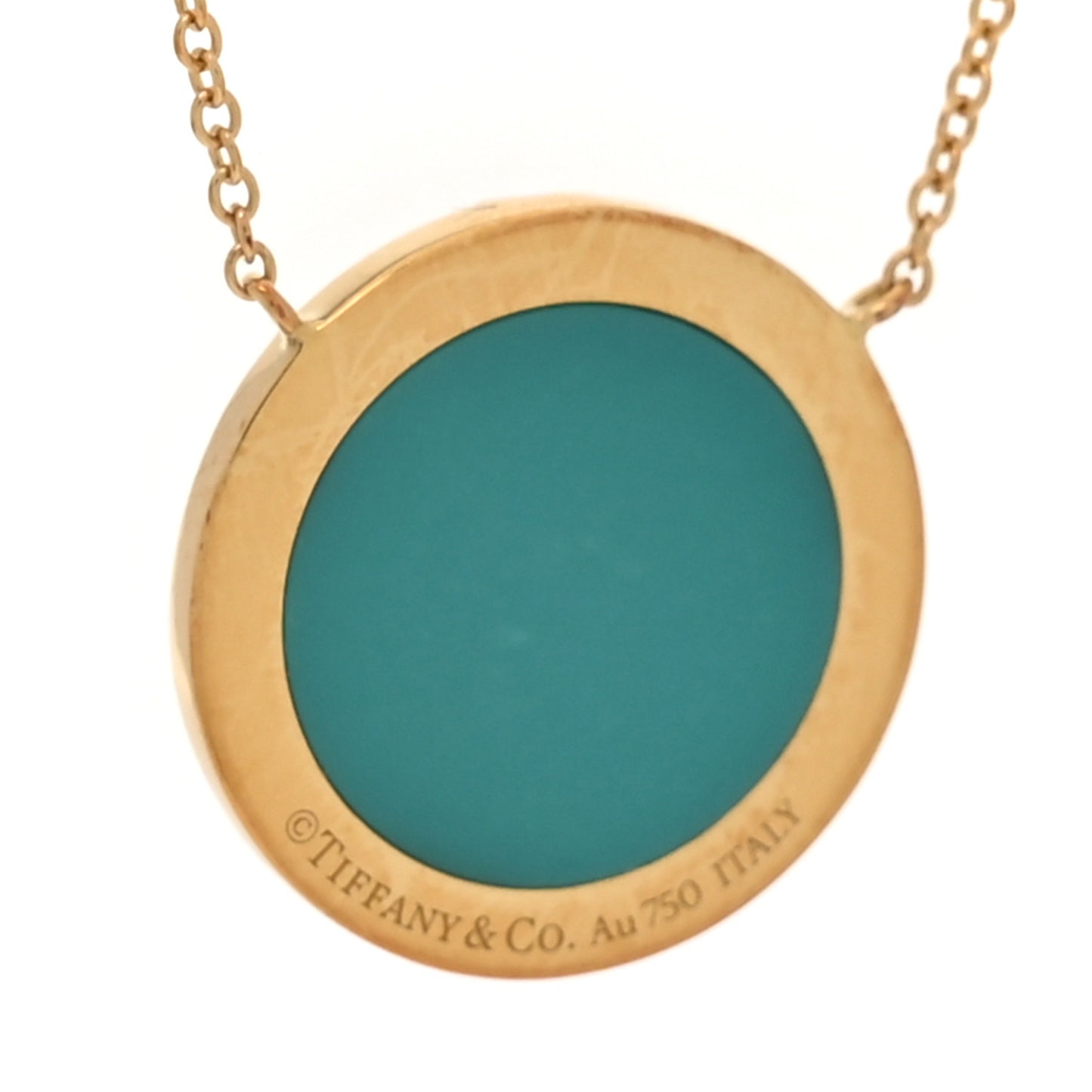 18K Yellow Gold Diamond Turquoise T Circle Pendant Necklace