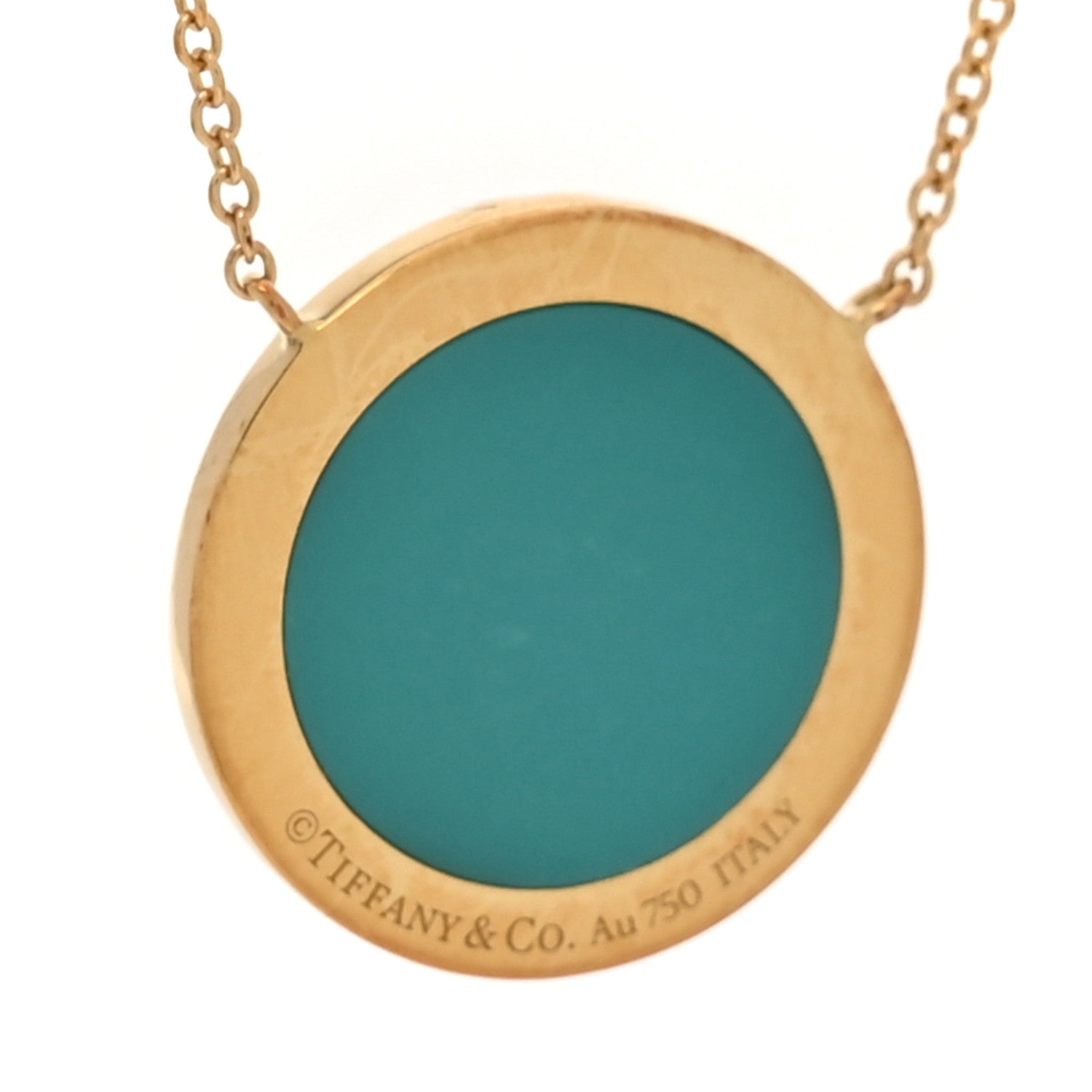 Tiffany 18K Yellow Gold Diamond Turquoise T Circle Pendant Necklace 8 of 14