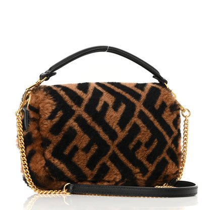 Fendi Shearling Vitello Dolce Macro FF 1974 Mini Baguette Tobacco Black 3 of 10